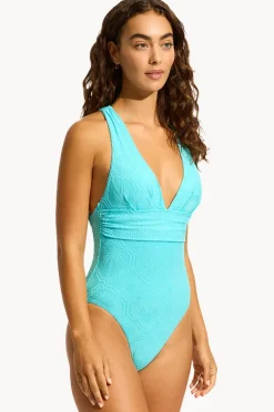 One Pieces|Seafolly Oasis Cross Back One Piece Atoll blue