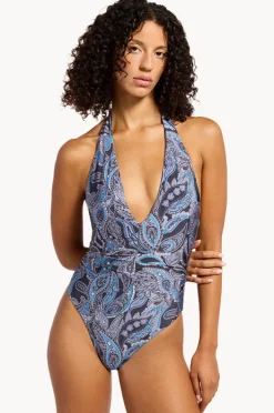One Pieces|Jets Oasis Paisley Plunge One Piece Ink