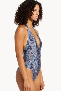 One Pieces|Jets Oasis Paisley Plunge One Piece Ink