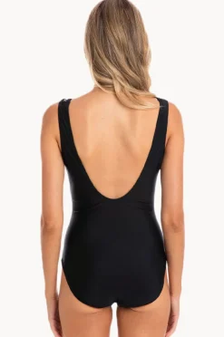 One Pieces|Togs Swimwear Odesssa Zip V Neck One Piece Black/White