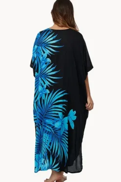 Overswim|Sundrenched Palm Frond Long Kaftan Blue