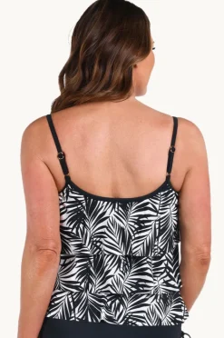 Tankini Tops|Maxine Palm Retreat Tiered Tankini Separate Black/ivory