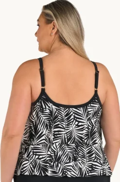 Tankini Tops|Maxine Palm Retreat Tiered Tankini Separate + Black/ivory