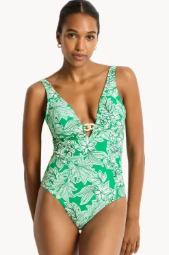 One Pieces|Sea Level Palmera Chain Link Longline One Piece Green