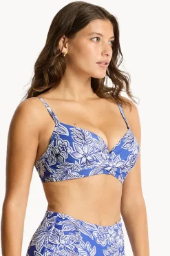 Bikini Tops|Sea Level Palmera D/DD Cup Cross Front Bra Blue