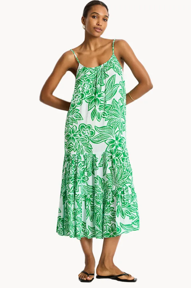 Dresses|Sea Level Palmera Resort Tiered Midi Sundress Green