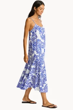 Dresses|Sea Level Palmera Resort Tiered Midi Sundress Blue