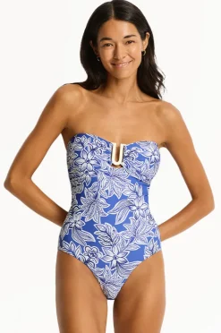 One Pieces|Sea Level Palmera U Bar Bandeau One Piece Blue