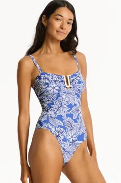 One Pieces|Sea Level Palmera U Bar Bandeau One Piece Blue