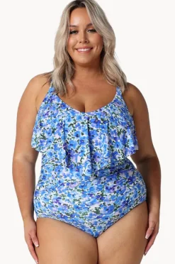 One Pieces|Capriosca Pansy Long Frill V Neck One Piece White/Purple