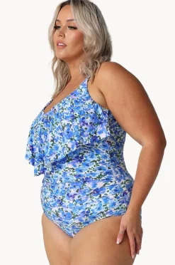 One Pieces|Capriosca Pansy Long Frill V Neck One Piece White/Purple