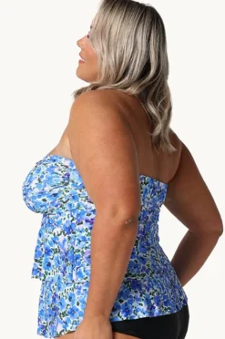 Tankini Tops|Capriosca Pansy Tiered Bandeau Tankini Separate White/Purple