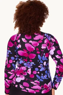 Rashies & Sunsuits|Genevieve Paper Flowers Long Sleeve Suntop Black/Purple