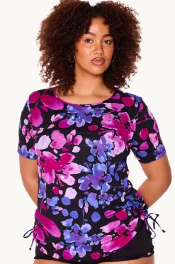 Rashies & Sunsuits|Genevieve Paper Flowers Short Sleeve Suntop Black/purple