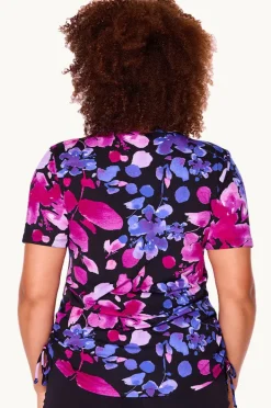 Rashies & Sunsuits|Genevieve Paper Flowers Short Sleeve Suntop Black/purple