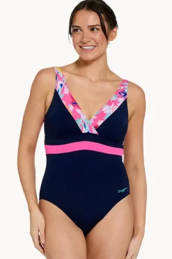 One Pieces|Zoggs Paradiso Square Back One Piece Navy/pink