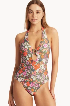 One Pieces|Sea Level Parkland Keyhole Halter One Piece Khaki
