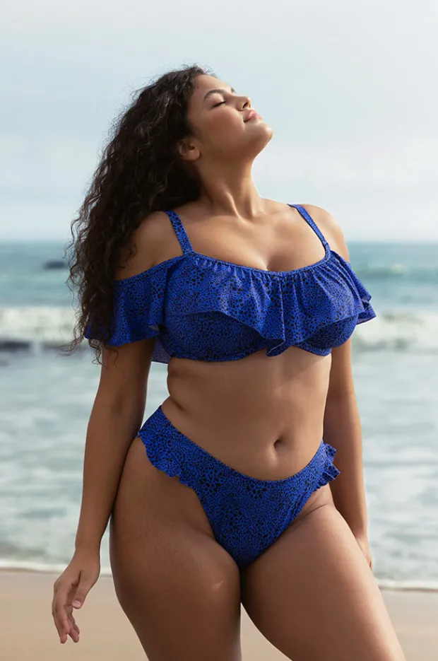 Bikini Tops|Elomi Swimwear Pebble Cove G Cup Underwire Frill Bra Blue