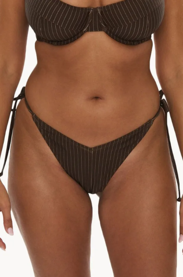 Bottoms|Raq Apparel Pinstripe Cheeky Tie Side Pant Chocolate