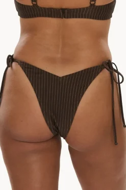 Bottoms|Raq Apparel Pinstripe Cheeky Tie Side Pant Chocolate