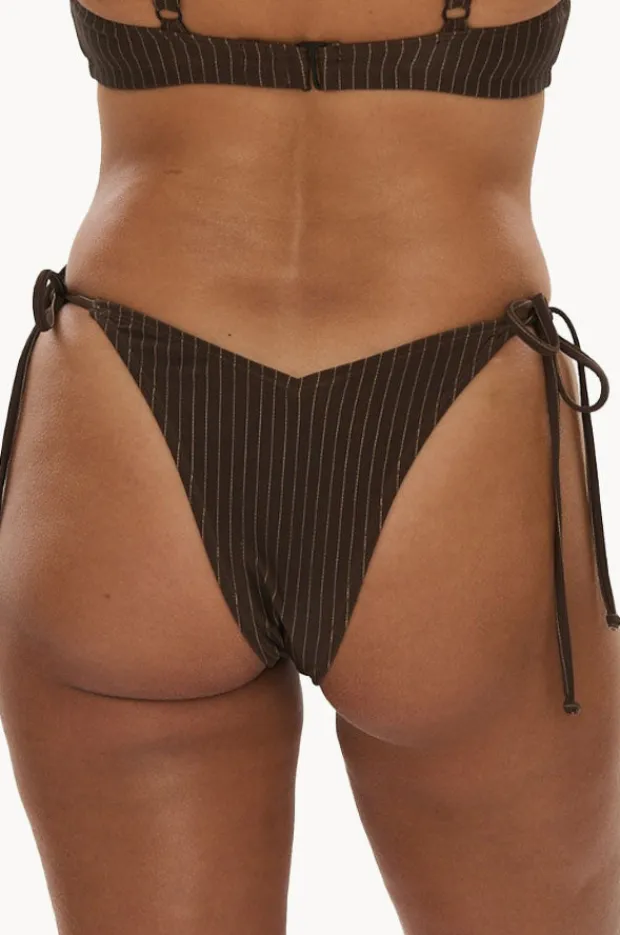 Bottoms|Raq Apparel Pinstripe Cheeky Tie Side Pant Chocolate