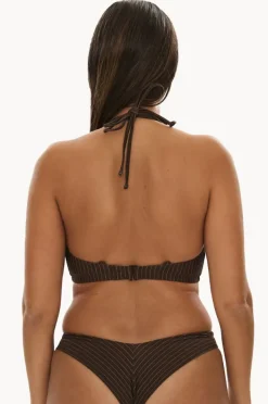 Bikini Tops|Raq Apparel Pinstripe E/F Cup Underwire Halter Chocolate