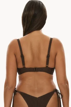 Bikini Tops|Raq Apparel Pinstripe FF/G Cup Balconette Bra Chocolate
