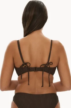 Bikini Tops|Raq Apparel Pinstripe GG/H Cup Underwire Halter Chocolate