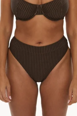 Bottoms|Raq Apparel Pinstripe High Leg Brief Chocolate