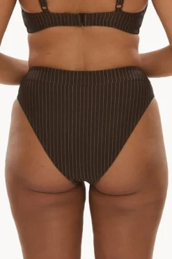 Bottoms|Raq Apparel Pinstripe High Leg Brief Chocolate