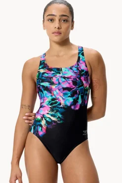 One Pieces|Speedo Placement Printed Powerback One Piece Black/Multi