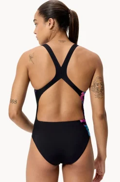 One Pieces|Speedo Placement Printed Powerback One Piece Black/Multi