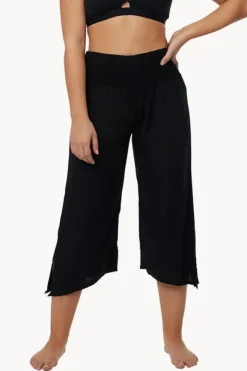 Pants|Go Girl Plain 3/4 Rouched Tie Pants Black