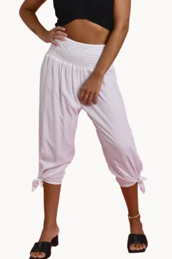 Pants|Go Girl Plain 3/4 Rouched Tie Pants White