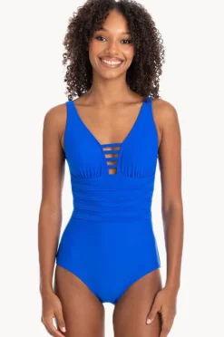 One Pieces|Togs Swimwear Plain Binded V Neck One Piece Cobalt