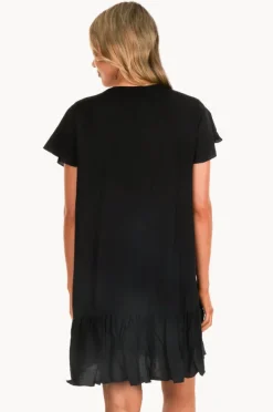 Dresses|Go Girl Plain Cap Sleeve Button Dress Black