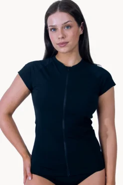 Rashies & Sunsuits|Base Swim Plain Cap Sleeve Suntop BLACK