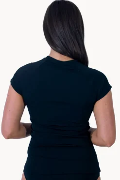 Rashies & Sunsuits|Base Swim Plain Cap Sleeve Suntop BLACK