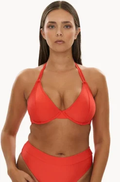 Bikini Tops|Raq Apparel Plain FF/G Cup Underwire Halter Tangerine