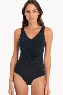 One Pieces|Togs Swimwear Plain Gathered Cross Over One Piece BLACK