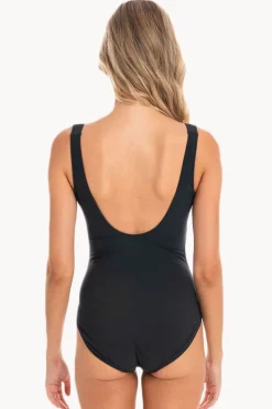 One Pieces|Togs Swimwear Plain Gathered Square Neck One Piece BLACK