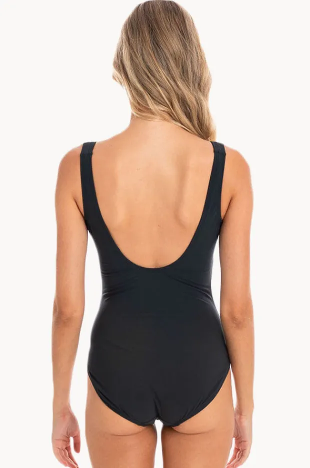 One Pieces|Togs Swimwear Plain Gathered Square Neck One Piece BLACK
