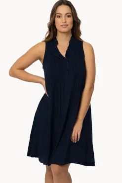 Dresses|Bodacious Plain Lombok Pleat Dress Navy