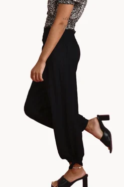 Pants|Go Girl Plain Long Rouched Tie Pants Black