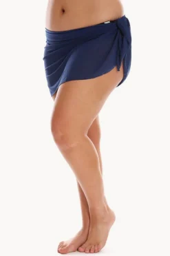 Sarongs|Capriosca Plain Mesh Short Sarong Navy