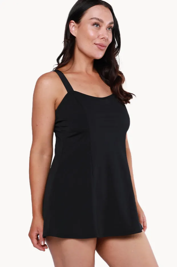 One Pieces|Capriosca Plain Panelled Swim Dress + Black