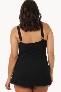 One Pieces|Capriosca Plain Panelled Swim Dress + Black