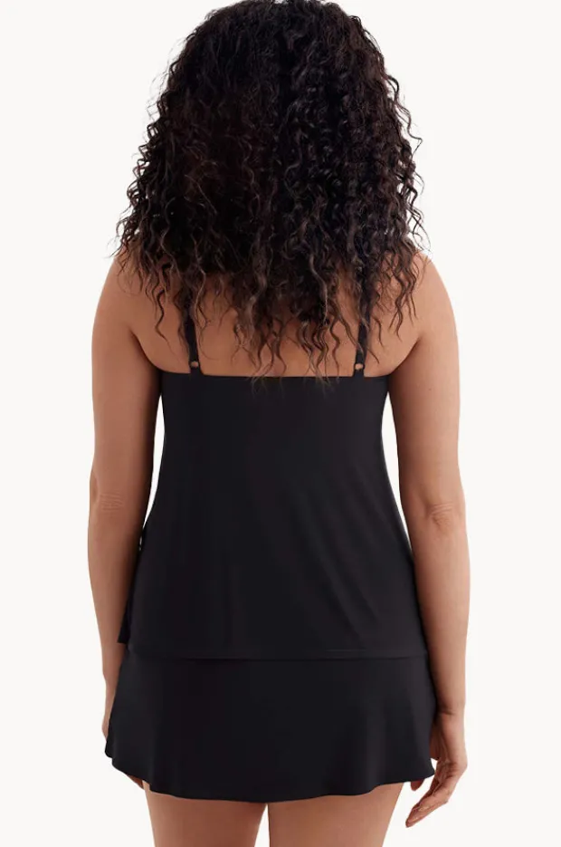 One Pieces|Longitude Plain Ruffle Skirtini Swim Dress BLACK