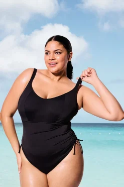 One Pieces|Elomi Swimwear Plain Sailing G Cup Adjustable Side One Piece BLACK