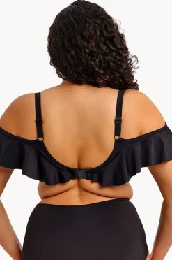Bikini Tops|Elomi Swimwear Plain Sailing G Cup Ruffle Plunge Bra BLACK